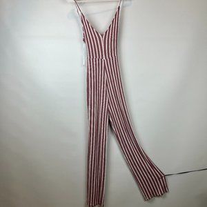 Love Tree Women's Red & White Sleeveless Striped Tall Jumpsuit Romper Sz…